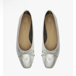 SCHUTZ ARISSA SILVER LEATHER BALLET FLAT